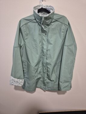 Blair Green Rain Jacket Floral Lining Zip Snap Pockets Women M